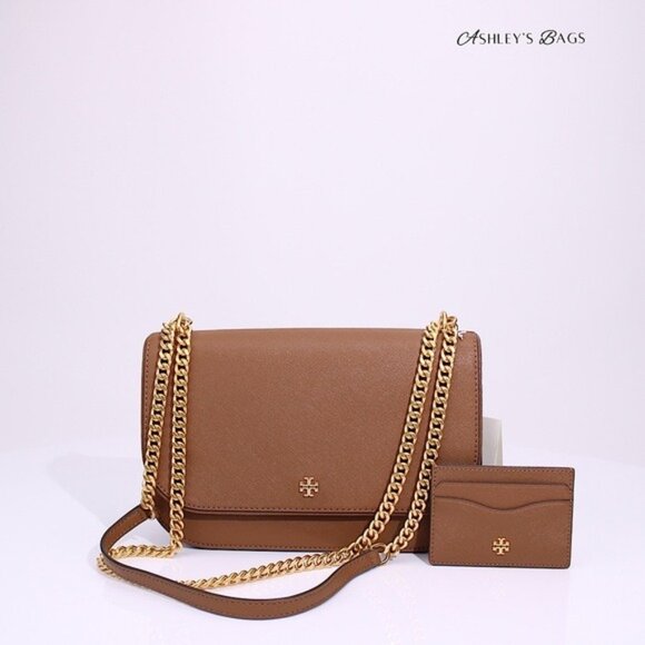 Tory Burch Emerson East West Flap Shoulder Bag Crossbody & Card Holder Moose